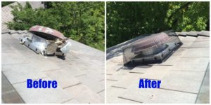 Before and after photos of vent damage repair